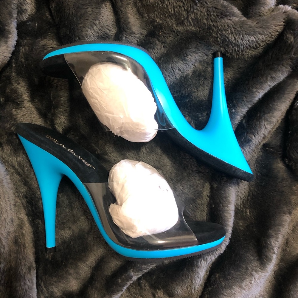 Yandy 5” UV Reactive Slide Neon Baby Blue Heels